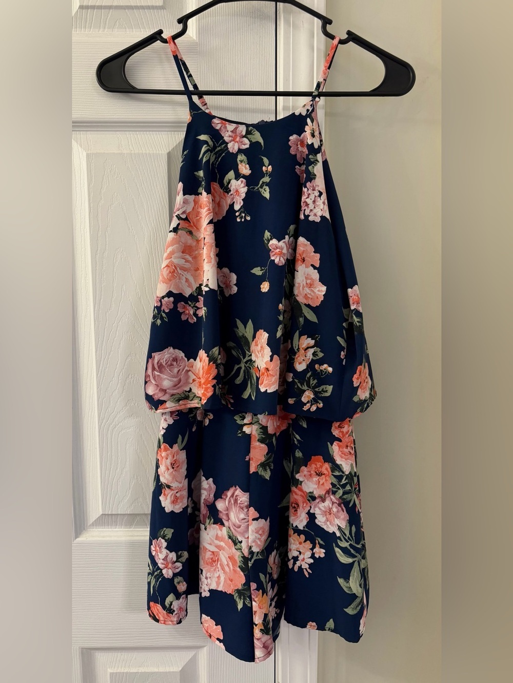 Lulus “In the Garden” Navy Floral Layered Romper - Picture 2 of 5